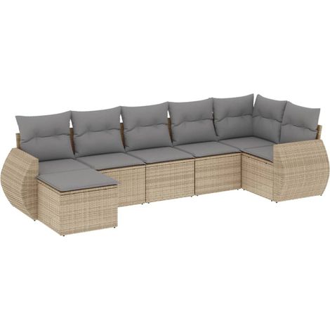 Set sofás de jardín 7 piezas y cojines ratán sintético beige vidaXL (1/3)