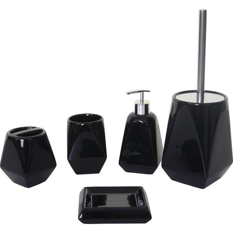 Set Accessori Bagno 5 Pezzi Porta scopino Porta spazzolino in ceramica Nero 040003022