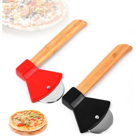 Set di 2 rotelline per pizza - Coltello per pizza a forma di ascia, pala per pizza - Rosso + Nero (1/5)