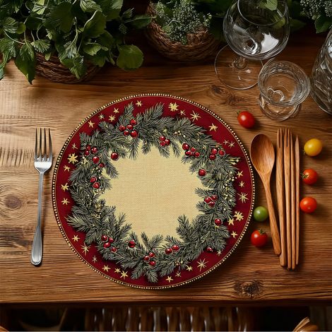 Sets de table de Noël style américain, dessous de plat antidérapants et isolants thermiques pour cuisines de restaurant, résistants aux taches et à l'usure, en stock - Lot de 4 pièces 36x36cm (vinyle)