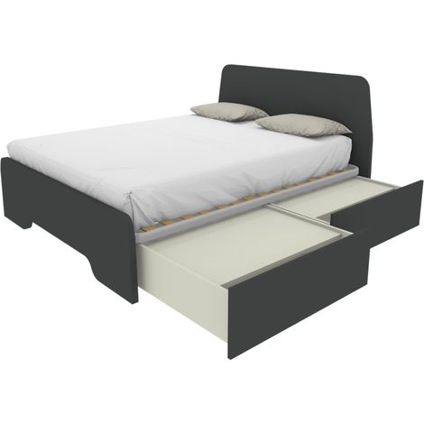 Letto matrimoniale 160x200 con testate sagomate e cassettoni - Basalto