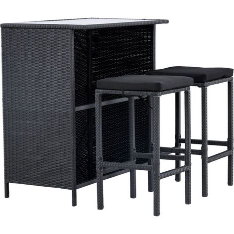 Ensemble Table de Bar de Jardin & 2 Tabourets "Knock" 105cm Noir (1/5)