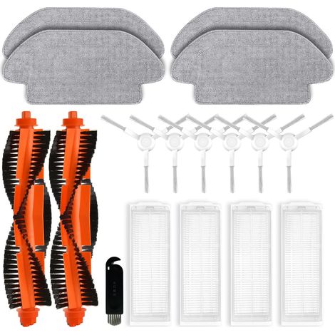 Pièces de Rechange compatibles avec Xiaomi Robot Vacuum S12 / T12 B106GL, pour Xiaomi Mi Robot Vacuum Mop 2S XMSTJQR2S, 2 brosses principales, 6 brosses latérales, 4 filtres Hepa, 4 Chiffons (1/5)