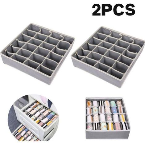 Lot de 2 boîtes de rangement pour sous-vêtements et autres petits accessoires, séparateurs de tiroirs pliables à 24 cellules pou (1/5)