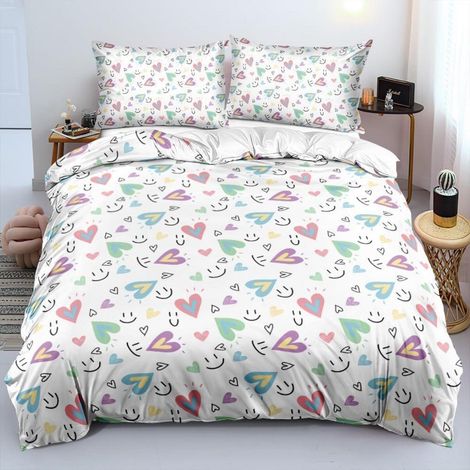 Bettwäsche-Set 135x200 cm mit Herzen-Muster, 2-teilig, Mikrofaser, Reißverschluss
