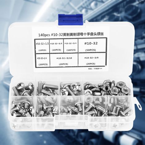 Kit de 140 vis à tête cylindrique cylindrique PH en acier inoxydable 304, n° 10-32. (1/5)