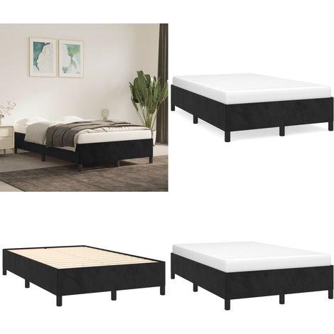 Cadre de lit sans matelas noir 120x190 cm velours - Cadre De Lit - Lit Double - Lit Velours - Lit Noir - Meuble Chambre - Home & Living (1/5)