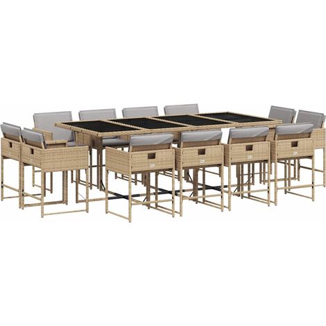 Maison Exclusive - Set Pranzo da Giardino 13 pz con Cuscini Beige Misto Polyrattan