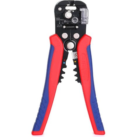 Pince à dénuder automatique 3 en - Pince multifonction de 20,3 cm pour dénuder les fils électriques, couper les câbles, sertir, rouge et bleu