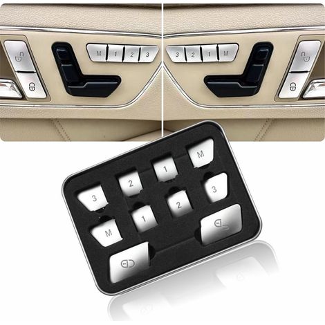 Copri interruttori porta con memoria posizione sedile, adesivi decorativi cromati per pulsanti di blocco/sblocco, compatibili con Mercedes Benz CLA CLS GLA GLE GLK GLS ML GL ABCE Class, argento (12 pe