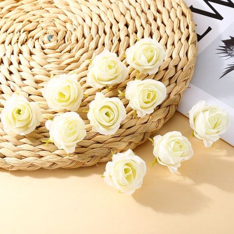 Paquete de 11 cabezas de rosas artificiales, Flores de seda / Flores artificiales, Ideales para coronas caseras, Flores artificiales realistas (1/5)