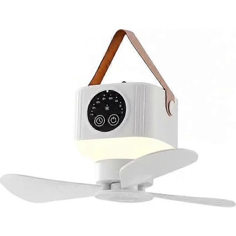 Ventilateur de plafond portable blanc, ventilateur de camping alimenté par batterie 3600 mAh avec télécommande et minuterie, éclairage LED, ventilateur de bureau pour une utilisation intérieure et ext (1/5)