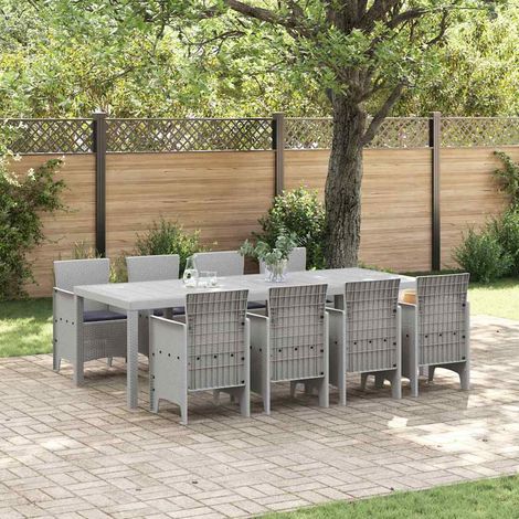 Garden Dining Set 9 pcs White Polt rattan vidaXL
