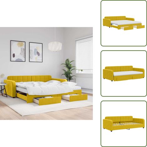 The Living Store Tagesbett Ausziehbar mit Schubladen Gelb 100x200 cm Samt - Schlafsofa (1/5)