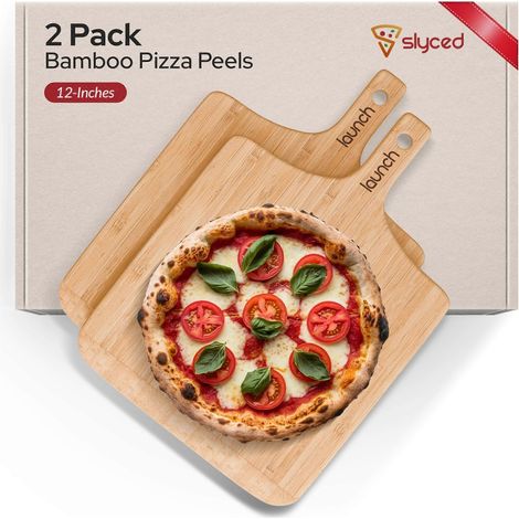 Lot de 2 pelles à pizza en bambou pour fours professionnels compatibles avec les fours à pizza Ooni, Gozney et Solo Stove Pi de 30 cm (12 pouces) : (1/4)