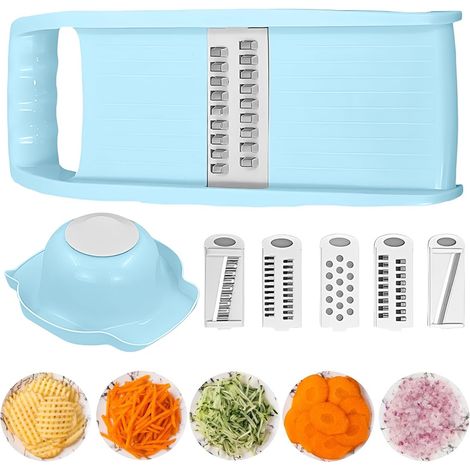 Mandolines Cuisine, Coupe Legume Multifonctions, Mandoline Multifonctions Professionnelle Cuisine avec 5 Lames Interchangeables et Protège-mains, Mandoline Japonaise pour Tranche/Julienne (1/5)