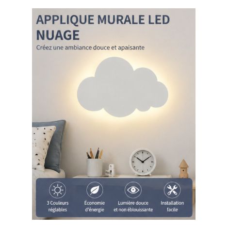 Applique murale en forme de nuage, style nordique, lampe de chevet minimaliste et créative, style minimaliste moderne, convient aux chambres de garçons, de filles et d'enfants.