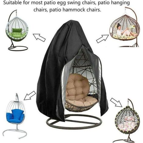 Couverture de chaise suspendue, housse imperméable pour fauteuil œuf, protection balancelle jardin, 1 pièce noire (1/5)