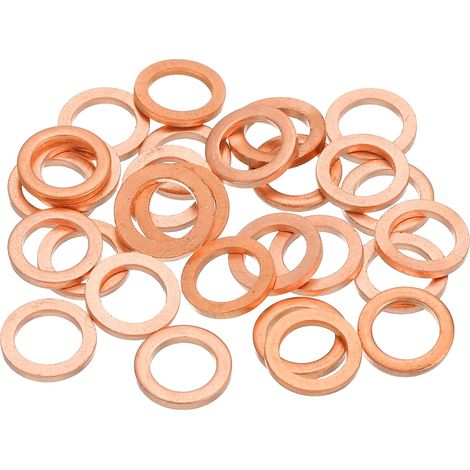 38Pcs Rondelles Métal Plates, Kit Rondelle Cuivre M8 Rondelles, 8mm ID, 12mm OD, 1.5mm Épaisseur D'Étanchéité Cuivre Rouelle Écrasables Assortiment Boulons Vis Réparation (1/5)
