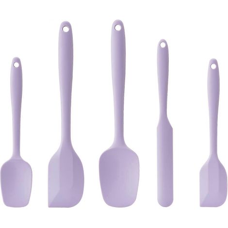 Ensemble 5 spatules silicone alimentaire résistantes chaleur antiadhésives compatibles lave-vaisselle sans BPA lavande pâtisserie cuisine (1/5)