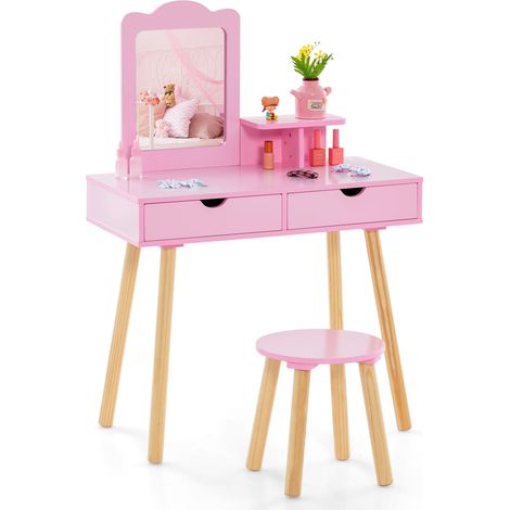Set da toeletta e scrivania per bambini con specchio rimovibile, rosa