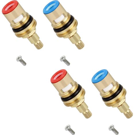 4Pcs Tête a Disques Céramique, 1/2" Cartouches Céramique, Universelles de Rechange pour Robinet en Laiton 20 Crans x 53mm Rechange pour Cusine, Salle de Bain (Chaud et Froid) (1/5)