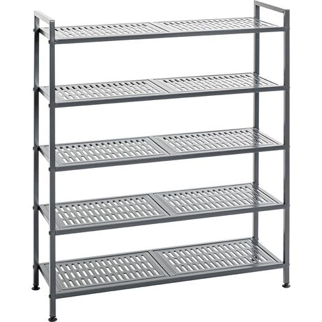 Etagère rangement de chaussures Meuble à chaussures 20 paires en acier coloris gris - Longueur 73 x Hauteur 90 x Profondeur 25 cm (1/5)