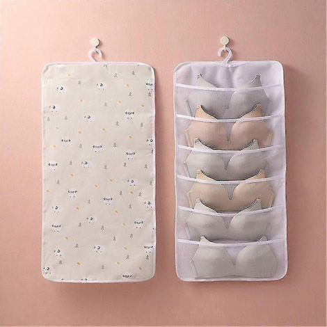 Sac de rangement double face non tissé, lavable, pour armoire, sac à soutien-gorge multipoches, sac de rangement pour chaussettes à l'arrière de la porte (1/5)