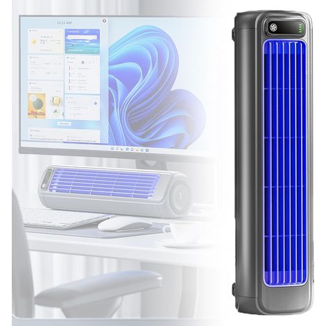 Ventilateur sans pales à 3 vitesses avec écran tactile LED, ventilateur rechargeable par USB pour chambre, bureau ou maison, gris (1/5)
