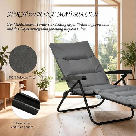 Fauteuil relax pliant multifonction avec dossier réglable gris, 153 x 58,5 x 89 cm (1/5)
