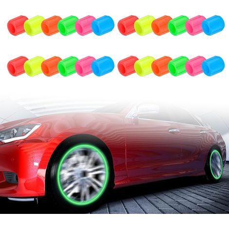 24 tappi per valvole di pneumatici auto fluorescenti, tappi per valvole fluorescenti in ABS, 6 colori, universali, per auto, biciclette e moto. (1/5)
