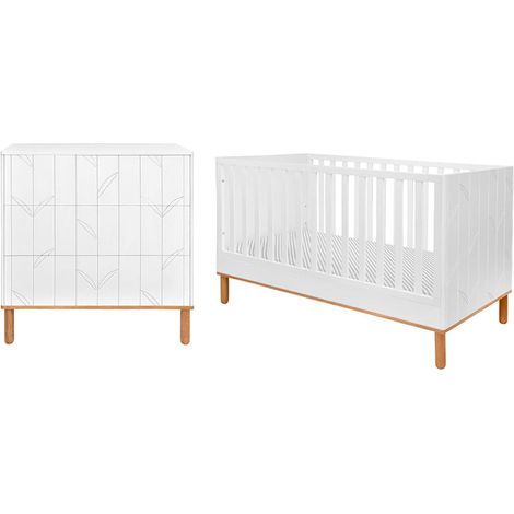 Ausziehbares Bett 70x140 und Kommode mit 3 Schubladen Bellamy Toteme Botanic Weiß und Holz (1/5)