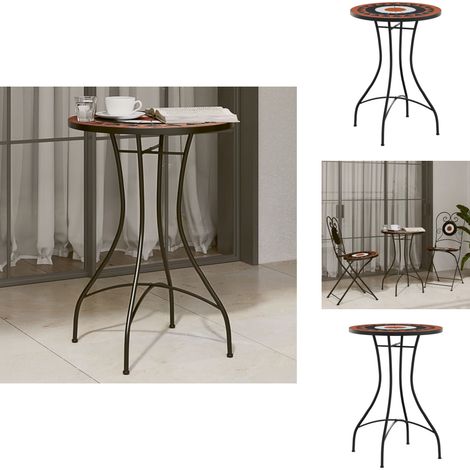 Table de bistro mosaïque terre cuite blanc Ø50x70 cm céramique - Table De Bistrot - Table Extérieure - Table Mosaïque - Mobilier De Jardin - Décoration De Terrasse (1/5)