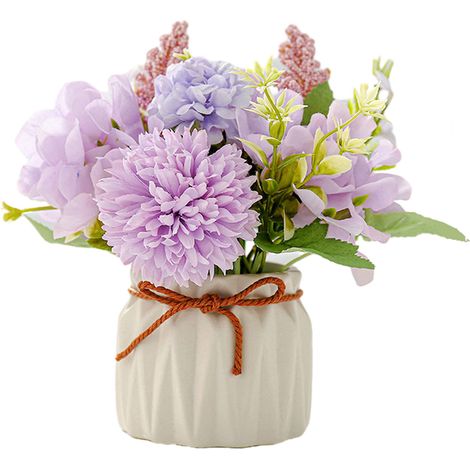 Fleur Artificielle - Hortensia en Soie dans Vase en Céramique - Décoration Intérieure - 1 Pièce (1/5)