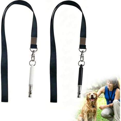 2 Pcs Sifflet Chien, Sifflet pour Chien pour Le Rappel, Sifflet Ultrason Chien Anti Aboiement en Acier Inoxydable 304, avec Lanière Ajustable pour Dressage Éducation, Noir et Blanc (1/5)