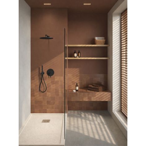 CAREA - Receveur de douche à encastrer ou à poser avec ressaut - ARKAE - Sable Pierre (1/5)
