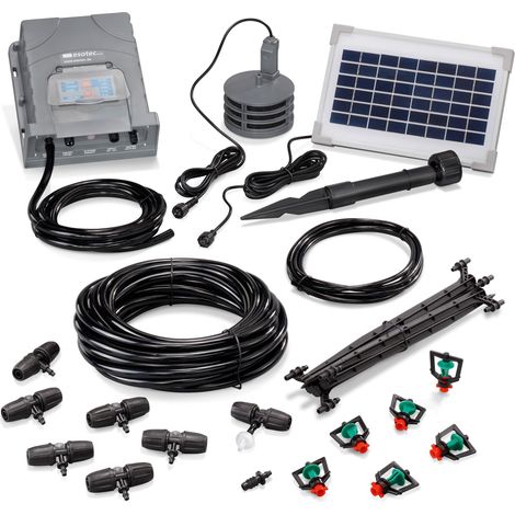 Esotec – Kit d'arrosage goutte à goutte solaire avec 6 arroseurs rotatifs – Panneau solaire 12V – Durée d'arrosage réglable 0,5 à 8 min – 101121 (1/5)