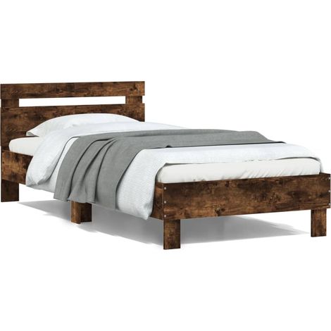 Lit simple Lit adulte Cadre de lit sans matelas avec tête de lit chêne fumé 100x200cm (1/5)