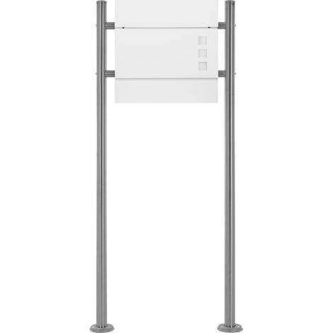 ECD Germany Buzón Correos de Pie 37 x 10,5 x 36,5cm Acero Diseño Moderno Blanco y Soporte Pedestal Plateado 120cm Altura Portal Compartimiento Integrado Periódicos Cerradura con 2 Juegos de Llaves