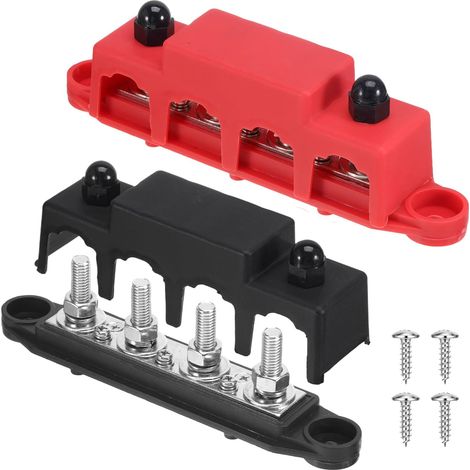 250A Sammelschiene 12V Verteilerblock, Stromverteilungsblock mit 5/16" (M8) 4-Posts Klemmenblock mit Abdeckung für Auto Marine RV Wohnmobil Lkw Elektrik System (Schwarz & Rot) (1/5)
