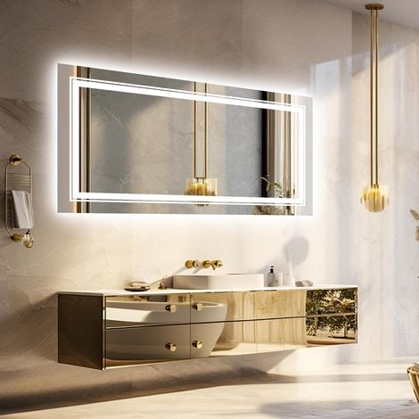 LUVODI Espejo Baño con Luz Led Antivaho Inteligente con Doble Tira de Luz, 1200 x 800 mm