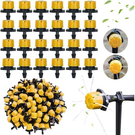 Lot de 100 Arroseurs Goutte-à-Goutte - Réglables 360° - 8 Trous de Pulvérisation - Raccord 1/4 Pouces - Pour Jardins Pelouses et Cultures (1/5)