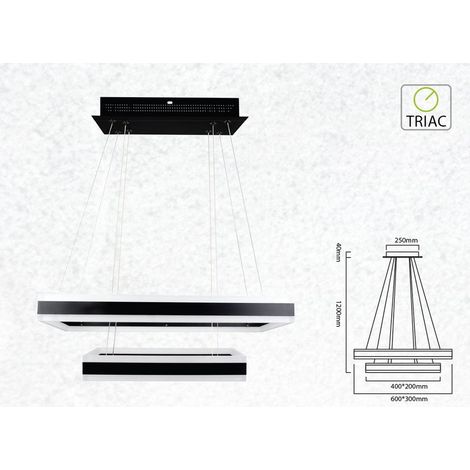 Lampada Led A Sospensione Rettangolare Colore Nero Doppio Anello 600X300mm 400X200mm 3000K 100W Dimmerabile Triac Dimmer SKU-3987