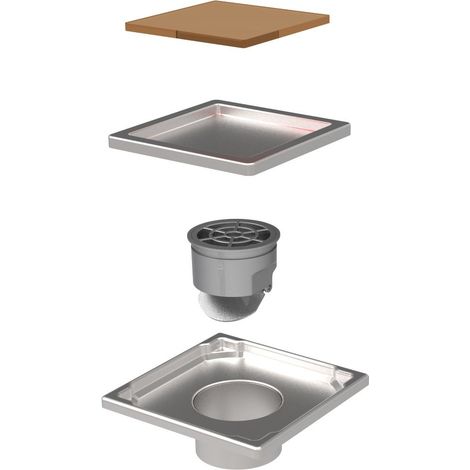 Duschrinne Edelstahl Bodenablauf Ablaufrinne Duschablau flach + Siphon für Bad 110x110mm Beige (1/2)