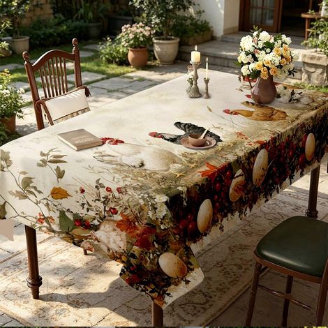 Nappe rectangulaire à motif coq et tournesols, 1 pièce, thème solstice d'été, résistante et facile à nettoyer pour les repas de tous les jours. (1/4)