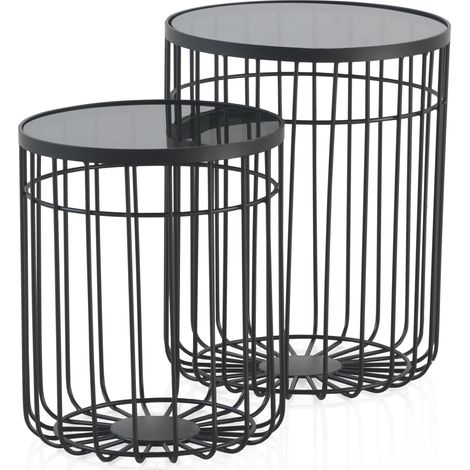 2er-Pack Beistelltische aus Metall mit Glasplatte (1/4)