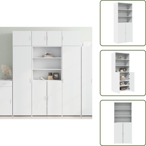 The Living Store Highboard Weiß 80x42,5x185 cm Holzwerkstoff - Sideboard - Hochschrank - Wohnraumgestaltung - Aufbewahrungslösung - Weißer Schrank (1/5)