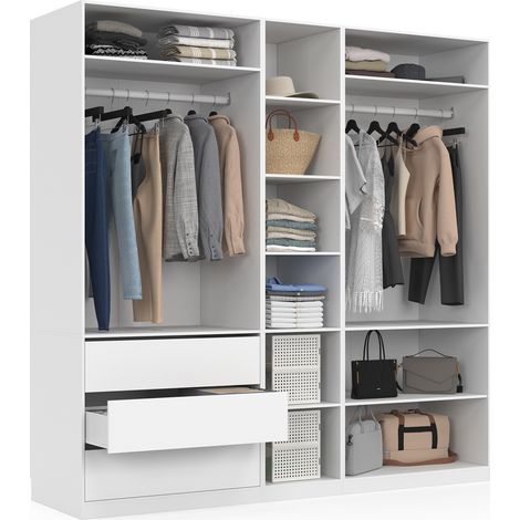 Idmarket – Dressing modulable blanc 200 x 55 x 200 cm – 3 modules avec penderies, étagères et tiroirs – Organisation vestimentaire optimale (1/5)