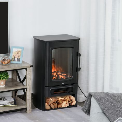Chimenea eléctrica (44.5x32.1x74 cm), efecto llama realista, 2 niveles de calor, vidrio y metal negro (1/5)