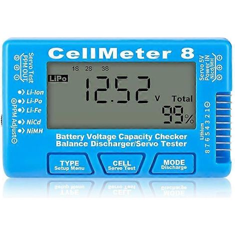 Testeur de capacité de batterie RC CellMeter 8, voltmètre numérique de précision, vérificateur de charge pour modélisme, contrôleur de tension bleu, 2-8S LiPo (1/5)